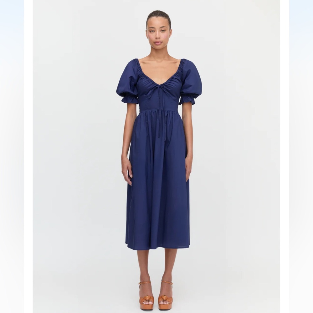 Hill House Ophelia Navy Puff-Sleeve Midi Dress XS